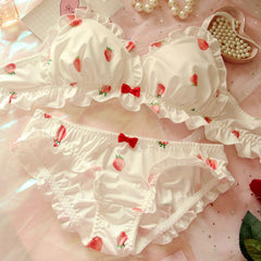 White Strawberry Ruffle 2-piece Kawaii Princess Lolita Nymphet Lingerie Set