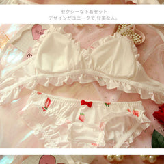 White Strawberry Ruffle 2-piece Kawaii Princess Lolita Nymphet Lingerie Set