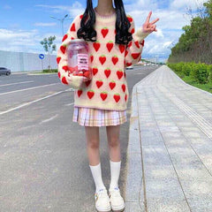 Suéter estético kawaii de fresa de invierno