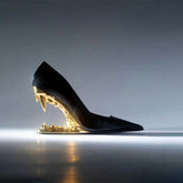 Pointed Shallow Mouth Metal Fabric Tiger Teeth Slope Heel