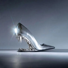 Pointed Shallow Mouth Metal Fabric Tiger Teeth Slope Heel