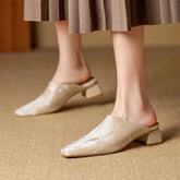 and Square Head Leather Retro Cow Leather Large Size Simple and Comfortable Baotou Muller Slippers