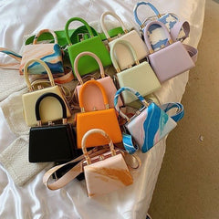 Leather Faux Hand Boxy Bag Plain