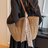 Straw Tote Bag + Paisley Print Neckerchief