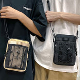 Drawstring Mesh Panel Crossbody Bag