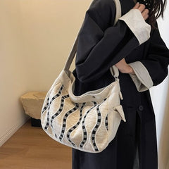 Corduroy Striped Tote Bag