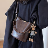 Faux Leather Bucket Bag + Bag Charm