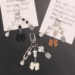 Bow Faux Pearl Acrylic Alloy Bag Charm Keyring
