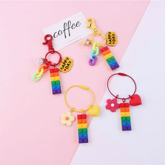 Rainbow Toy Block Bag Charm Keyring