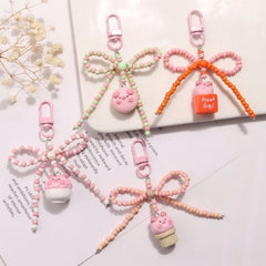 Pig Bow Bead Resin Bag Charm Keyring