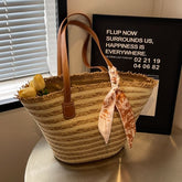 Striped Woven Tote Bag + Scarf