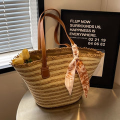 Striped Woven Tote Bag + Scarf