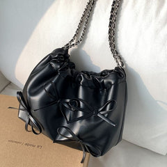 Bow Chain Leather Shoulder Faux Strap Bag
