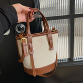 Bucket Two Panel Leather Faux Canvas Tone Bag