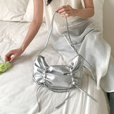 Shoulder Faux Bag Drawstring Plain Leather