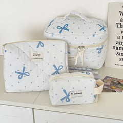 Bow Polka Dot Fabric Clutch / Makeup Bag