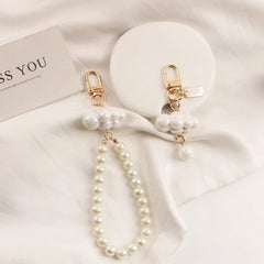 Cloud Faux Pearl Bag Charm Keyring Phone