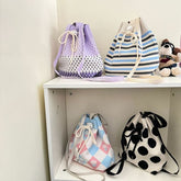 Knit Bag Drawstring Bucket Patterned