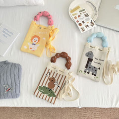 Crossbody Handle Top Knit Cartoon Bag Donut Print