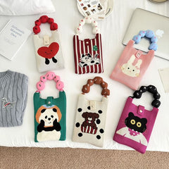 Cartoon Handle Top Crossbody Print Knit Donut Bag