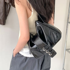 Plain Bag Shoulder Leather Faux Buckled