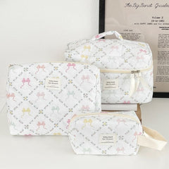 Lettering Applique Bow Fabric Makeup Bag / Clutch