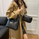 Faux Leather Buckled Tote Bag + Pouch