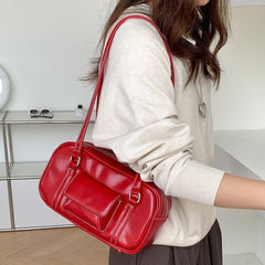 Faux Leather Shoulder Bag Plain