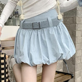 Belt Skirt Mini High Waist Paperbag Plain +