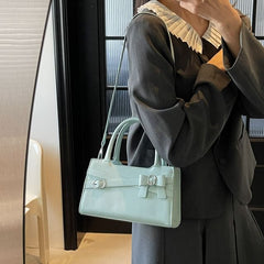 Faux Leather Crossbody Handle Buckled Bow Top Bag