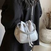 Leather Bag Drawstring Bucket Faux