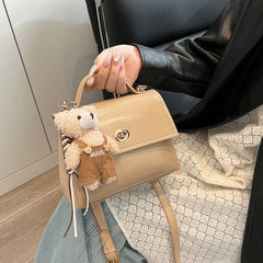 / Twist Crossbody Set Lock Flap Charm Leather Faux Top Bag Handle