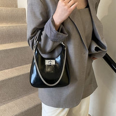 Top Faux Bag Leather Handle Twist Crossbody Lock