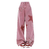 Y2K Pink Stars Patchwork E-Girl Aesthetic Women Jeans