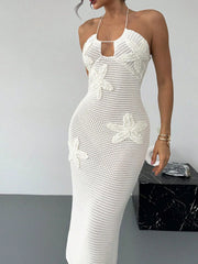 Crochet Backless Midi Knit Dress