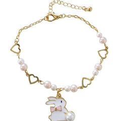 Pulsera de perlas de conejito blanco
