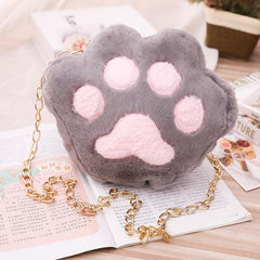Bolsos de cadena de peluche con forma de pata de gato