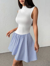 Striped Mock Neck Sleeveless Mini Tank Dress