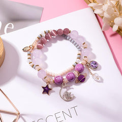 Pulsera de cristal de ojo de gato con estrella y luna