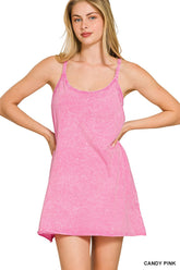Washed Mini Dress with Built-In Romper Liner