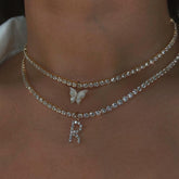 Gargantilla retro de mariposa con diamantes de imitación