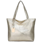 Embossed Faux Tote | Croc Bag Silver Capacity Large