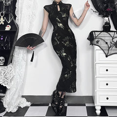 Vestido cheongsam midi de estilo alternativo