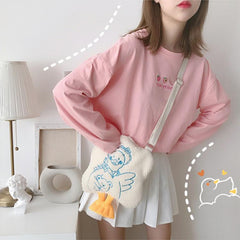 Süße Umhängetasche mit Strohhut-Enten-Stickerei