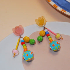 Pendientes de tulipán kawaii con cuentas