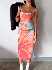 Printed Scoop Neck Cami and Skirt Set