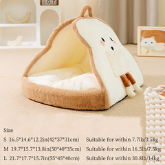 Bonita cama nido para gatos con forma de pan tostado