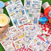 Pegatinas kawaii de niña y sus amigas