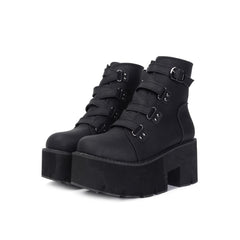 Schwarze Gothic Punk Plateau Stiefeletten