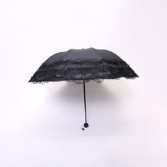 Schwarzer Gothic-Spitzen-Sonnenschirm, kompakt